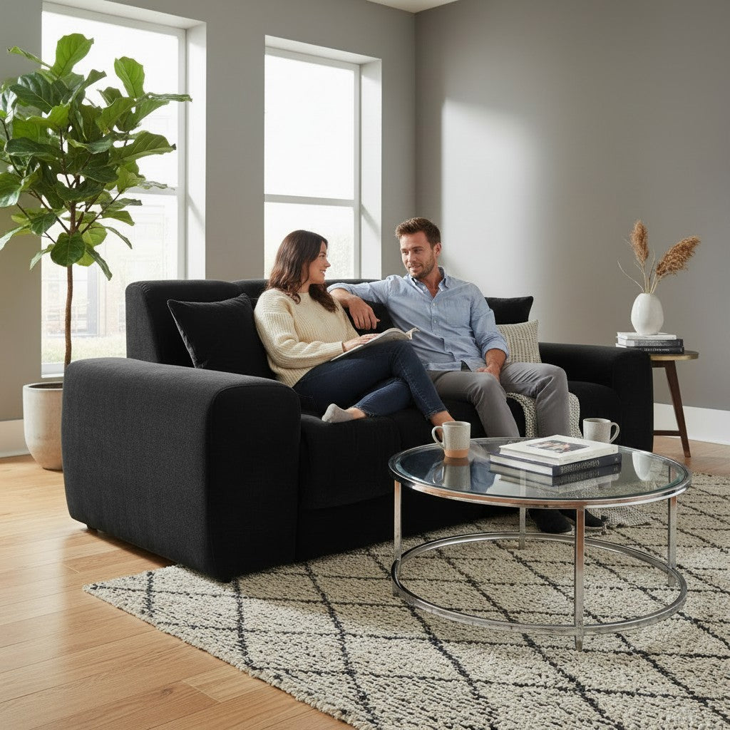 Jacob Black Fabric 3 Seater Sofa