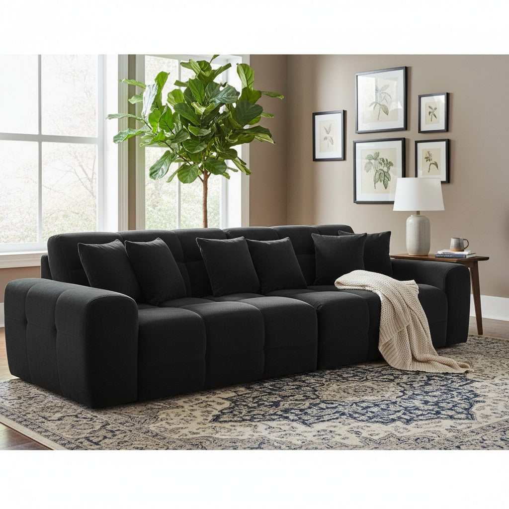Jacob Black Fabric 4 Seater Sofa