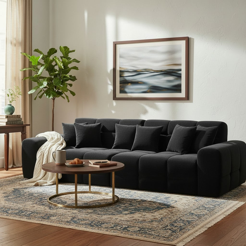 Jacob Black Fabric 4 Seater Sofa