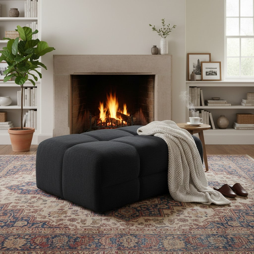 Jacob Black Fabric Footstool