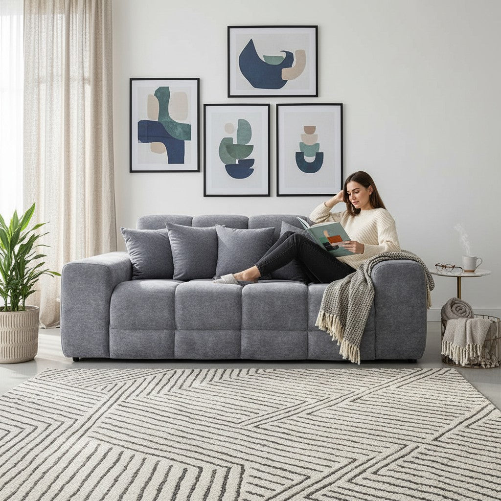 Jacob Grey Fabric 3 Seater Sofa