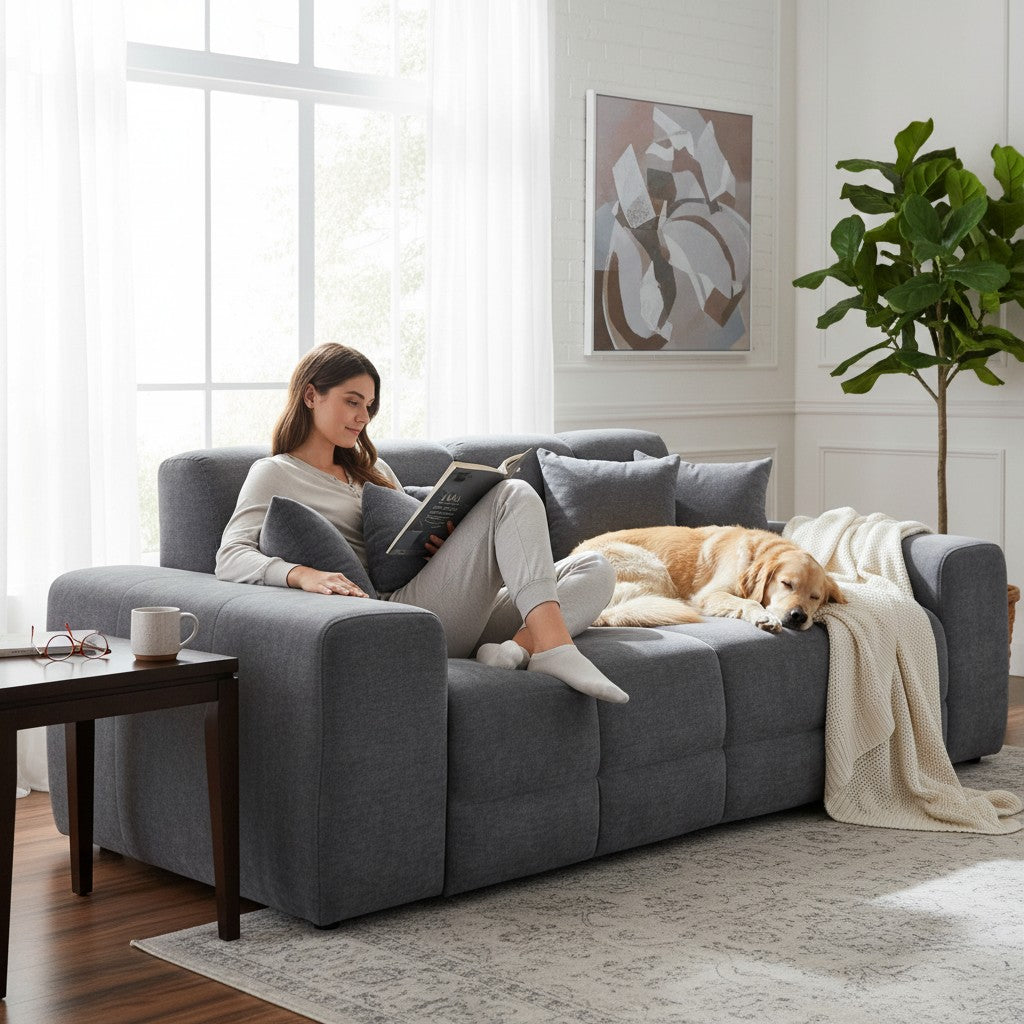 Jacob Grey Fabric 3 Seater Sofa