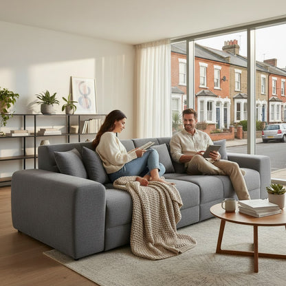 Jacob Grey Fabric 4 Seater Sofa