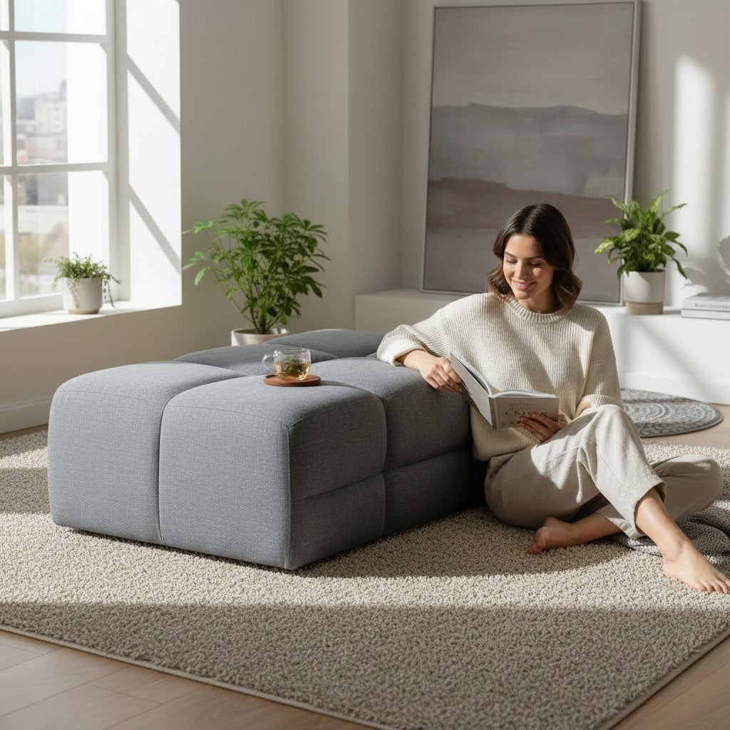 Jacob Grey Fabric Footstool