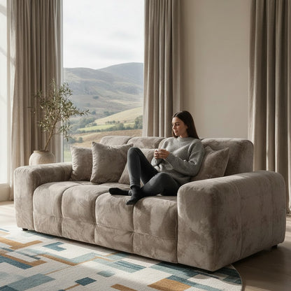 Jacob Mocha Brown Fabric 3 Seater Sofa