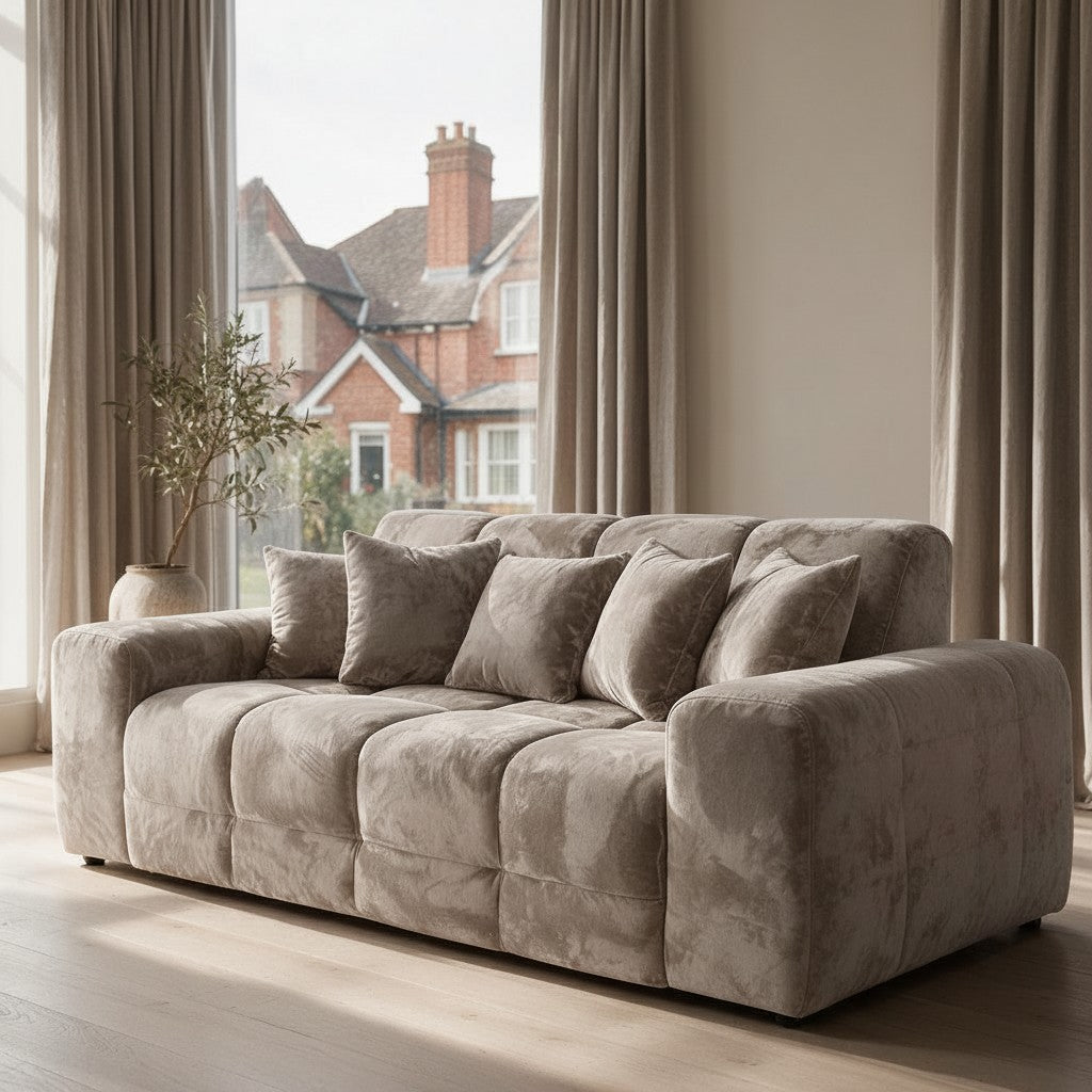 Jacob Mocha Brown Fabric 3 Seater Sofa