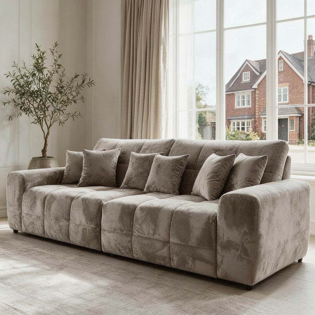 Jacob Mocha Brown Fabric 4 Seater Sofa