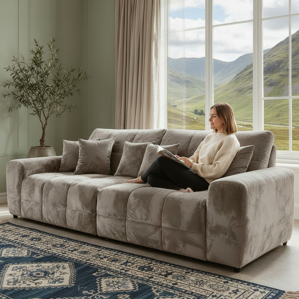 Jacob Mocha Brown Fabric 4 Seater Sofa