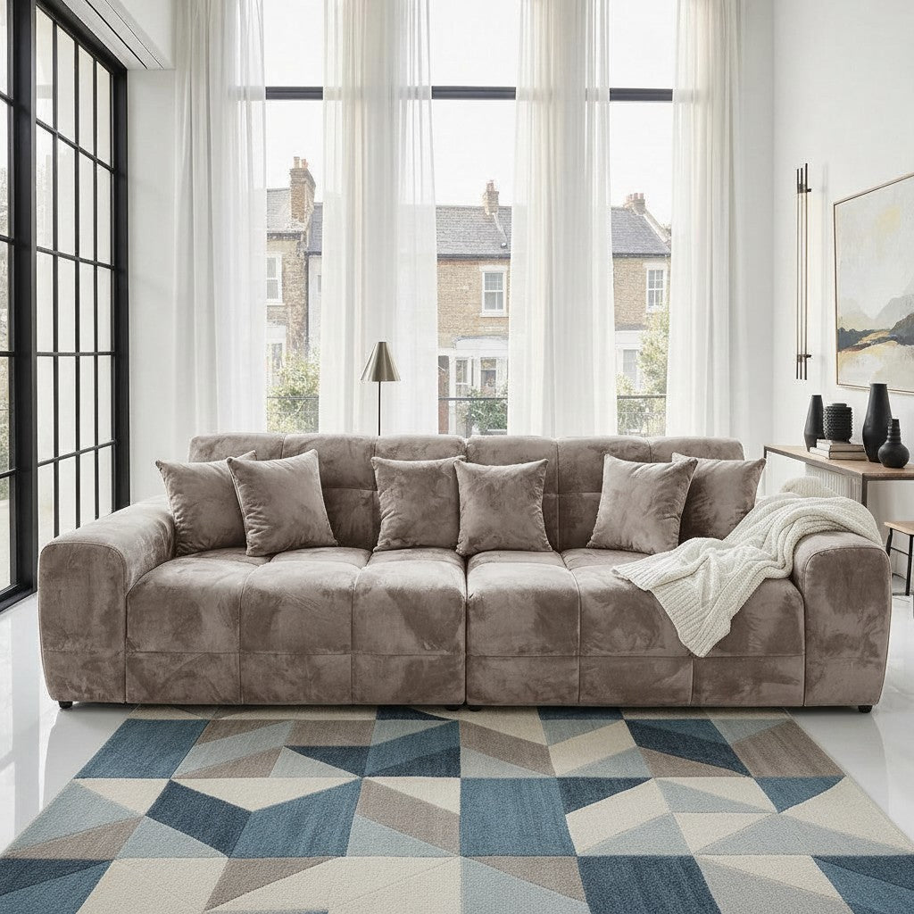 Jacob Mocha Brown Fabric 4 Seater Sofa
