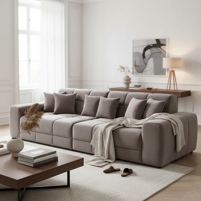Jacob Mocha Brown Fabric 4 Seater Sofa