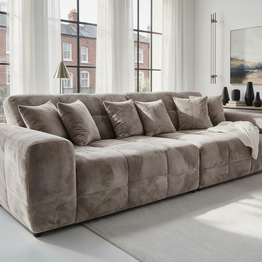 Jacob Mocha Brown Fabric 4 Seater Sofa