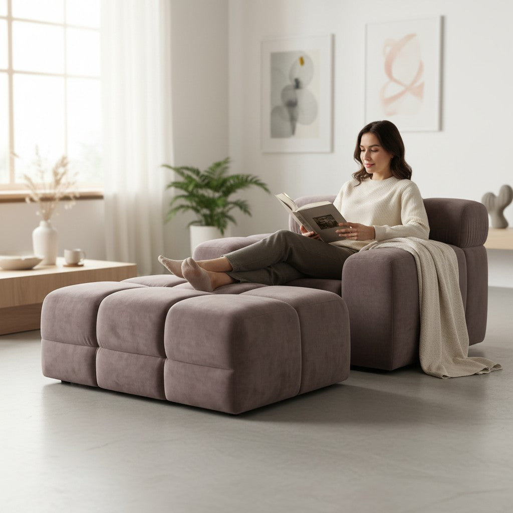 Jacob Mocha Brown Fabric Footstool