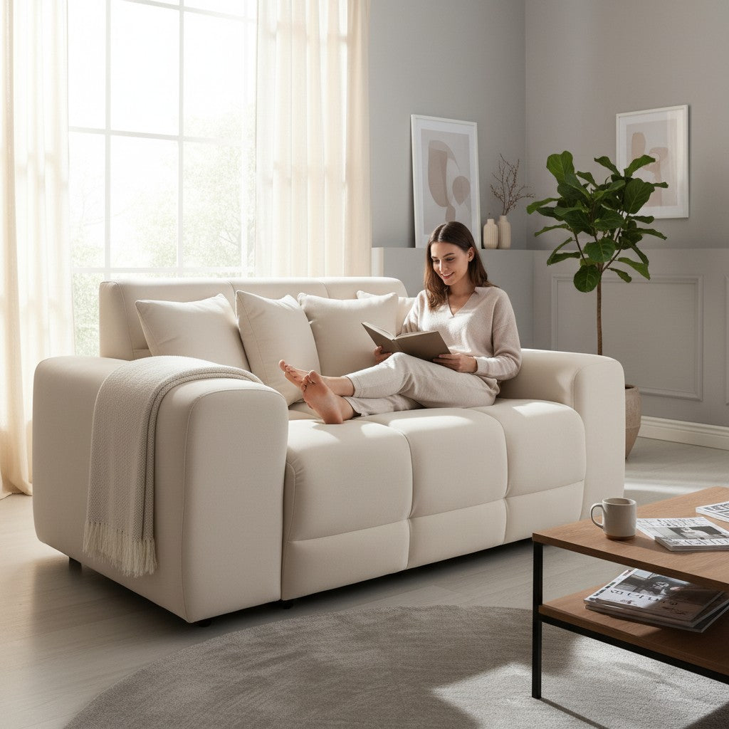 Jacob Natural Beige Fabric 2 Seater Sofa