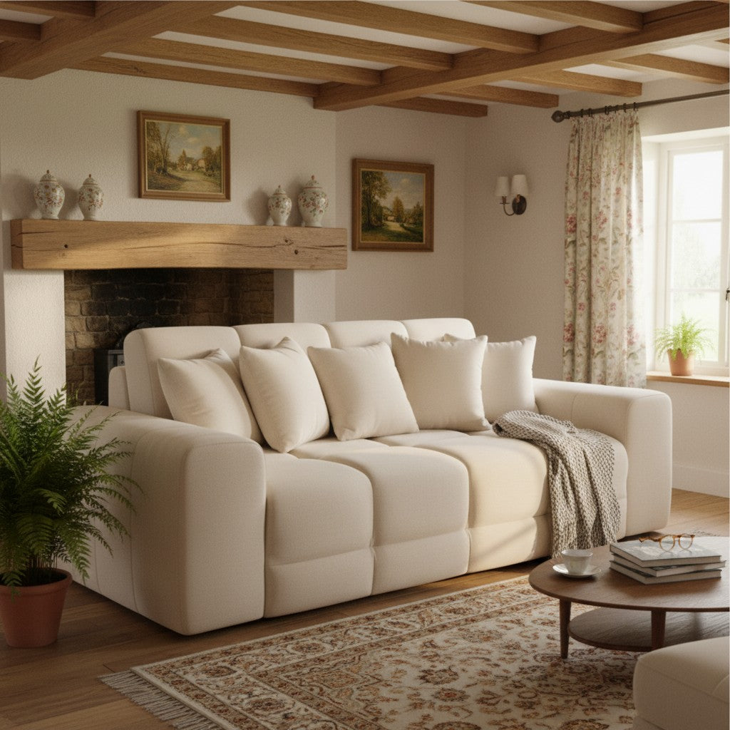 Jacob Natural Beige Fabric 3 Seater Sofa