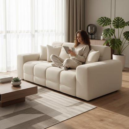 Jacob Natural Beige Fabric 3 Seater Sofa