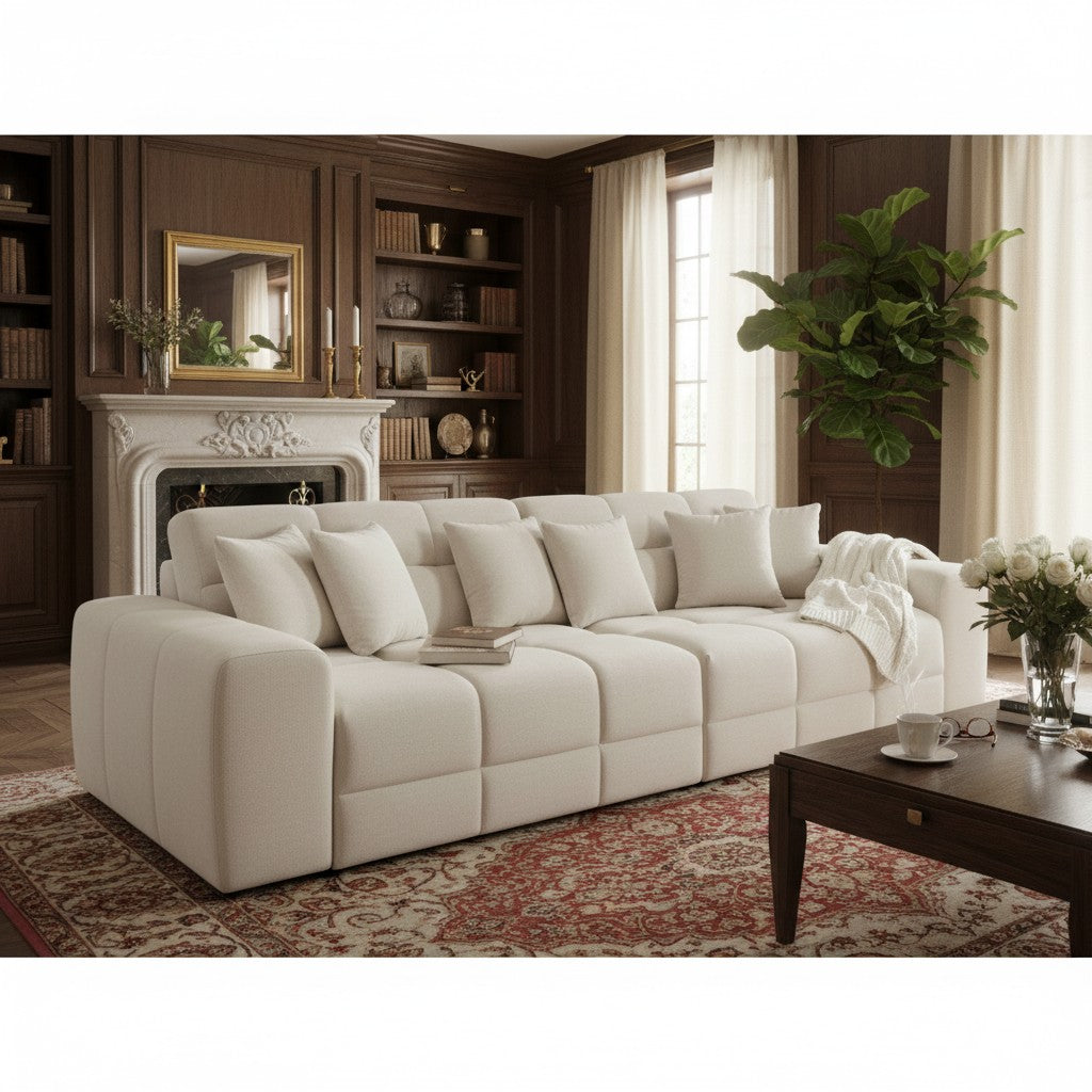 Jacob Natural Beige Fabric 4 Seater Sofa