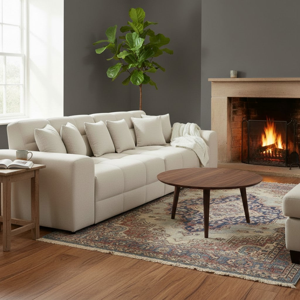 Jacob Natural Beige Fabric 4 Seater Sofa