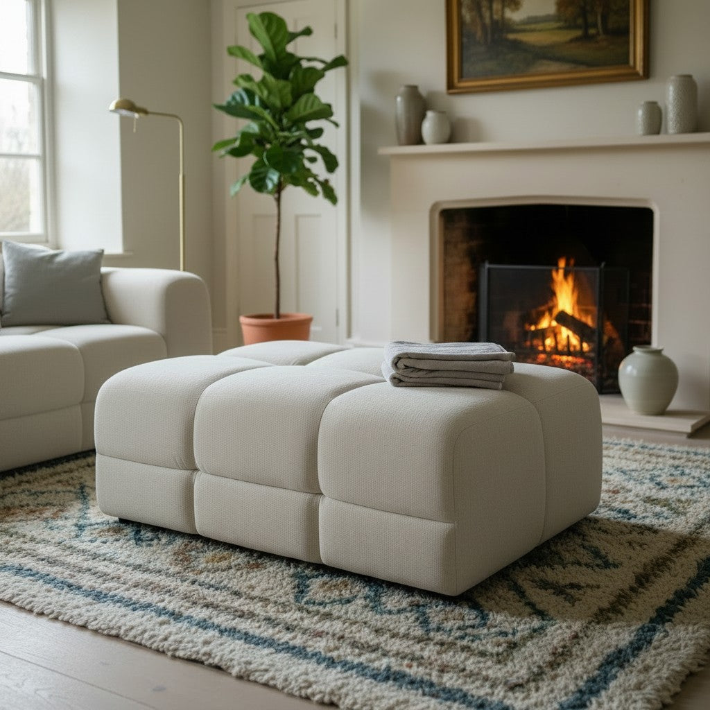 Jacob Natural Beige Fabric Footstool