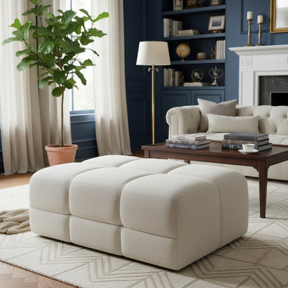 Jacob Natural Beige Fabric Footstool