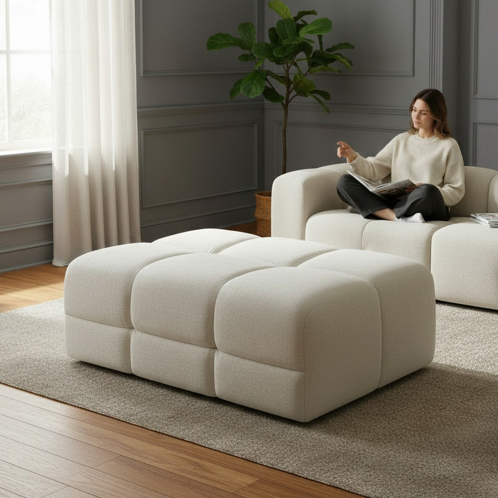 Jacob Natural Beige Fabric Footstool