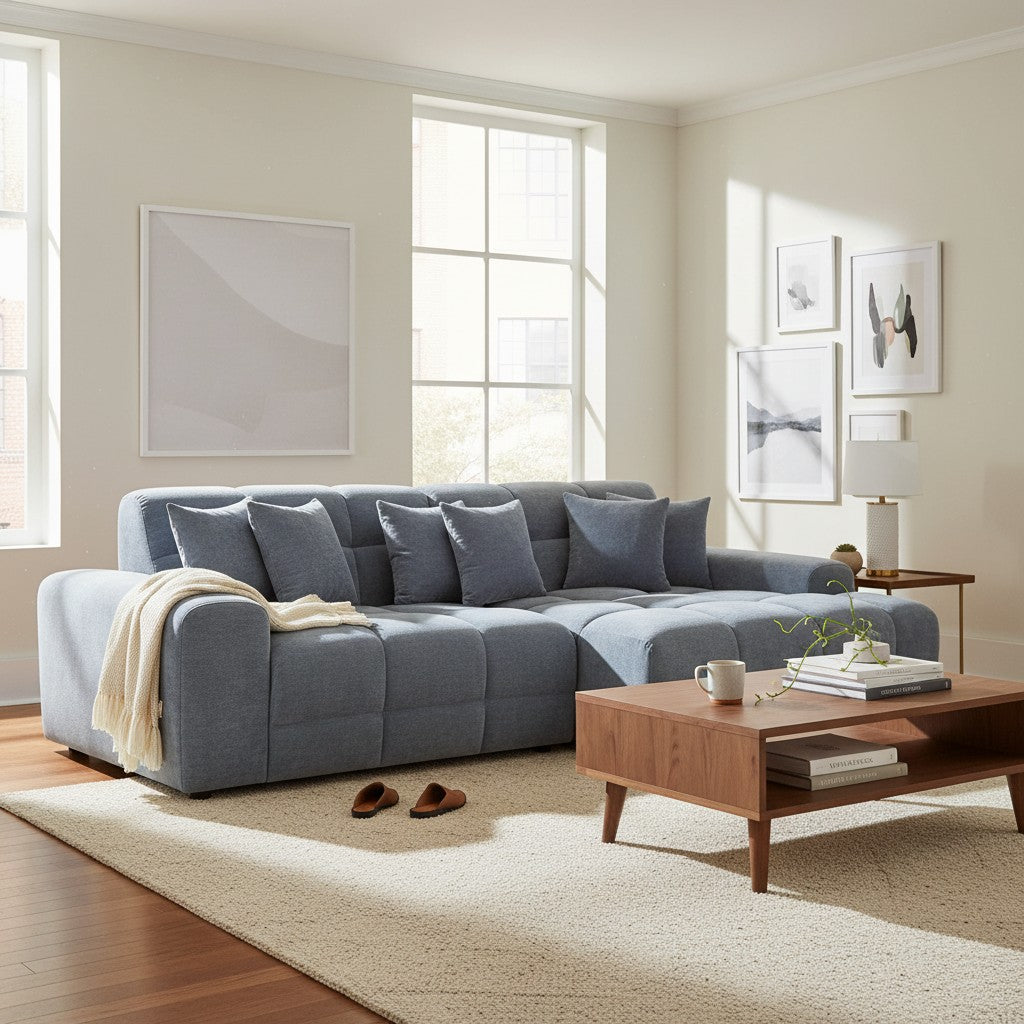 Jacob Steel Grey Fabric Right Hand L-Shape Corner Sofa