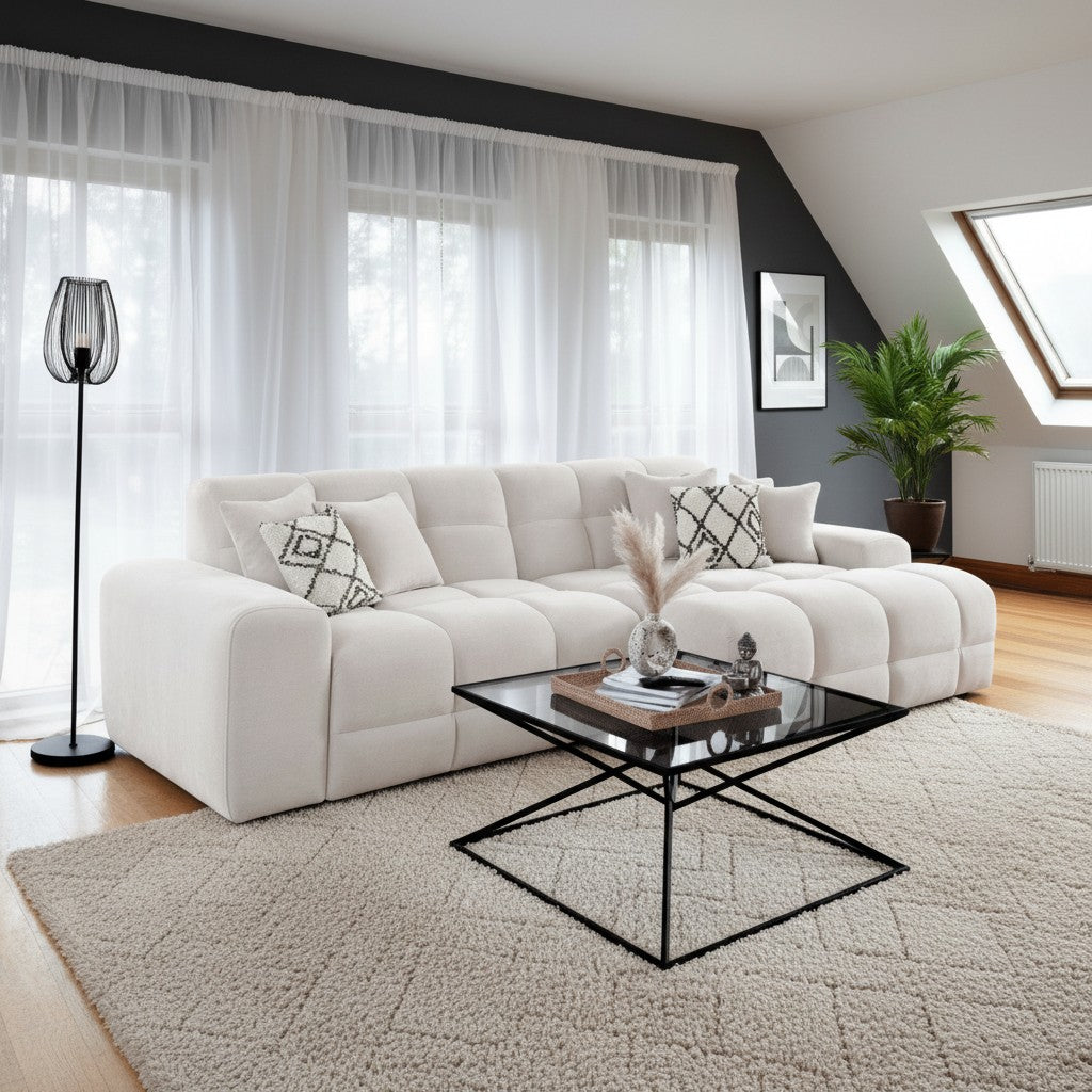 Jacob Beige Cream Fabric Right Hand L-Shape Corner Sofa