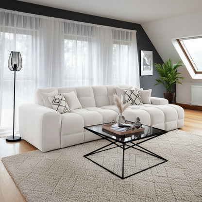 Jacob Beige Cream Fabric Right Hand L-Shape Corner Sofa