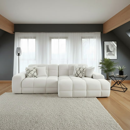 Jacob Beige Cream Fabric Right Hand L-Shape Corner Sofa