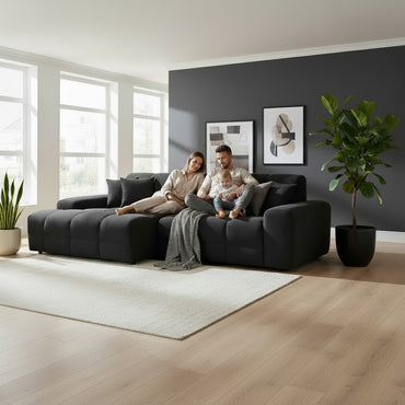Jacob Black Fabric Left Hand L-Shape Corner sofa