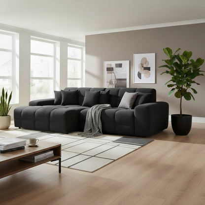 Jacob Black Fabric Left Hand L-Shape Corner sofa