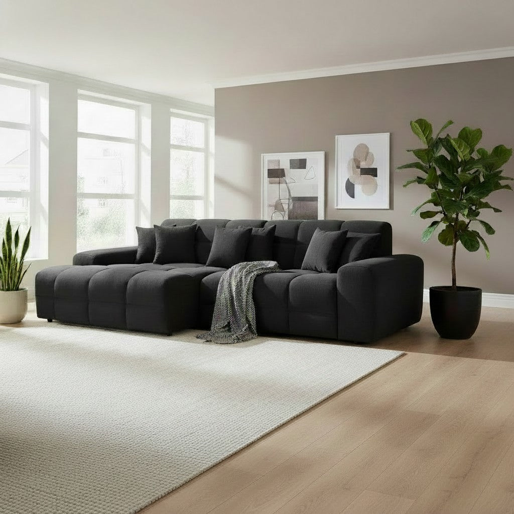 Jacob Black Fabric Left Hand L-Shape Corner sofa