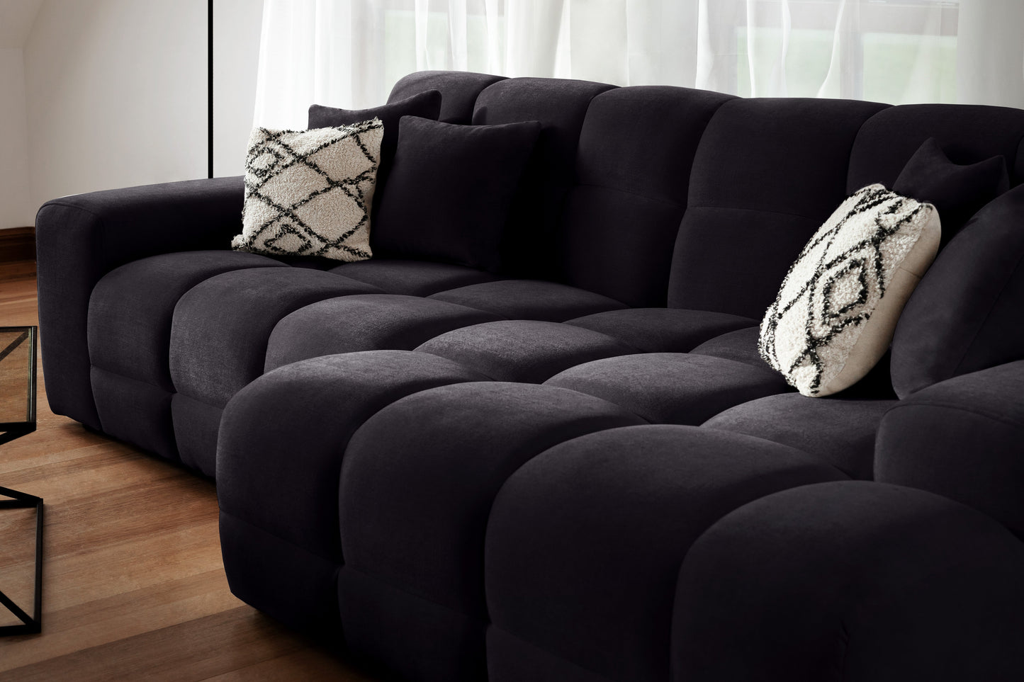 Jacob Black Fabric Right Hand L-Shape Corner sofa