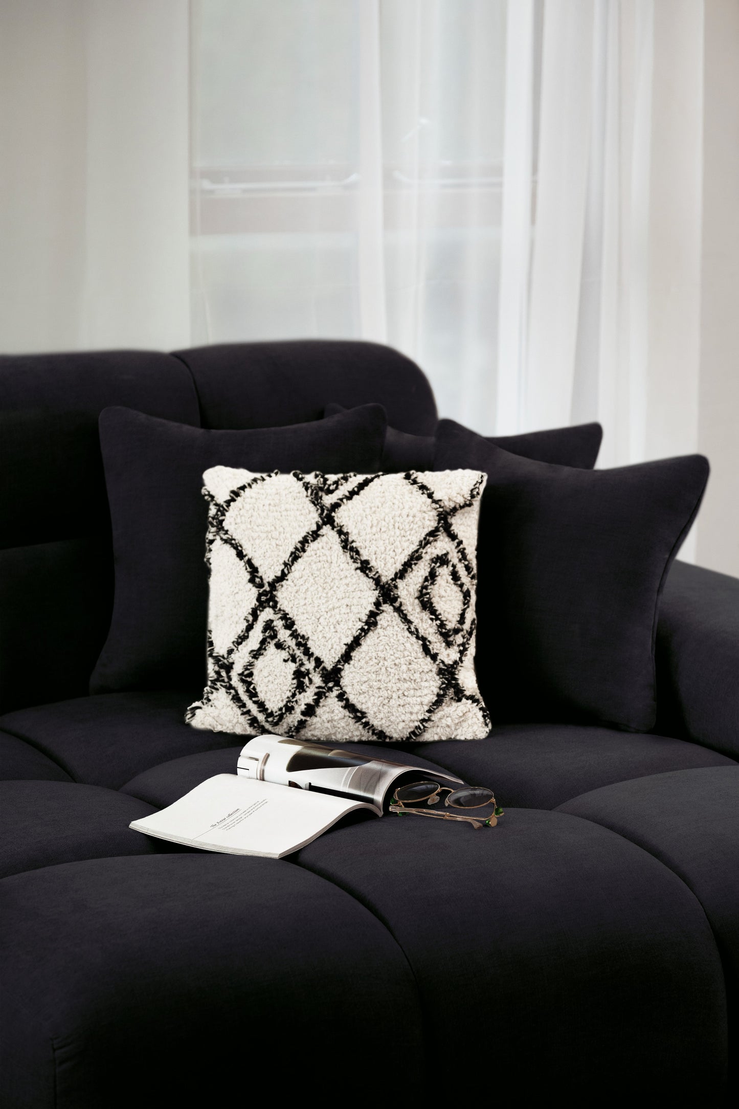 Jacob Black Fabric Left Hand L-Shape Corner sofa