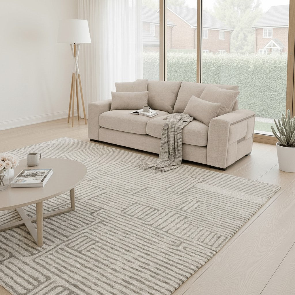 Jupiter Beige Fabric 3 Seater Sofa