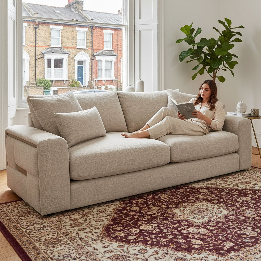 Jupiter Beige Fabric 3 Seater Sofa