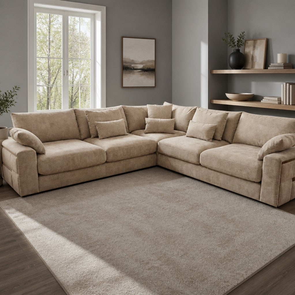 Jupiter Beige Fabric L-Shape Large Corner Sofa