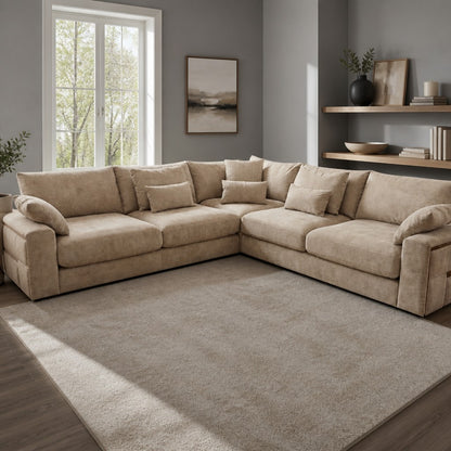 Jupiter Beige Fabric L-Shape Large Corner Sofa
