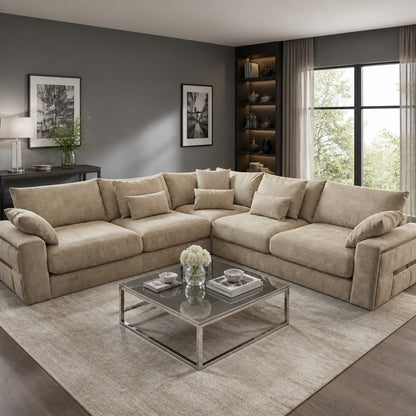 Jupiter Beige Fabric L-Shape Large Corner Sofa