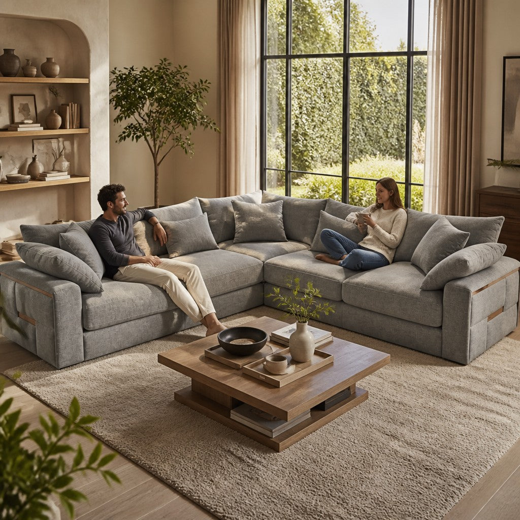 Jupiter Grey Fabric L-Shape Large Corner Sofa