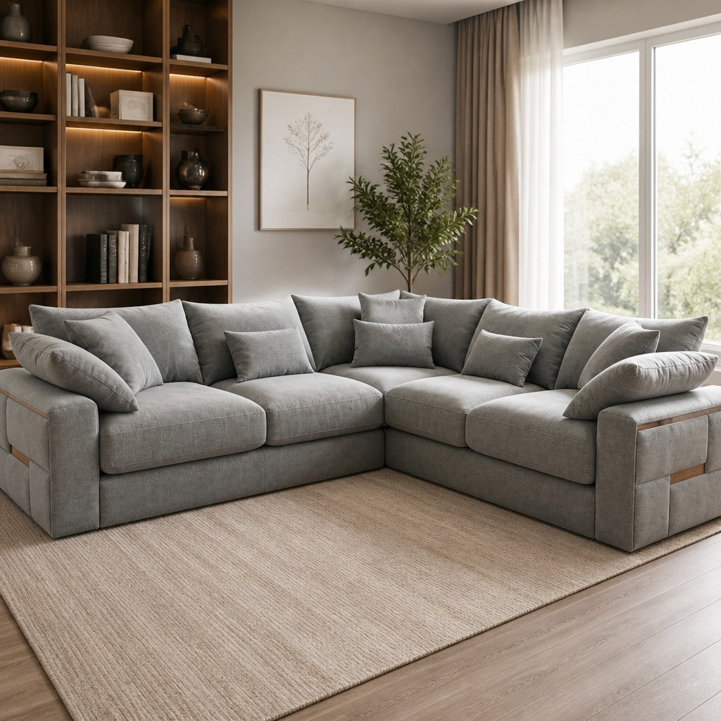 Jupiter Grey Fabric L-Shape Large Corner Sofa