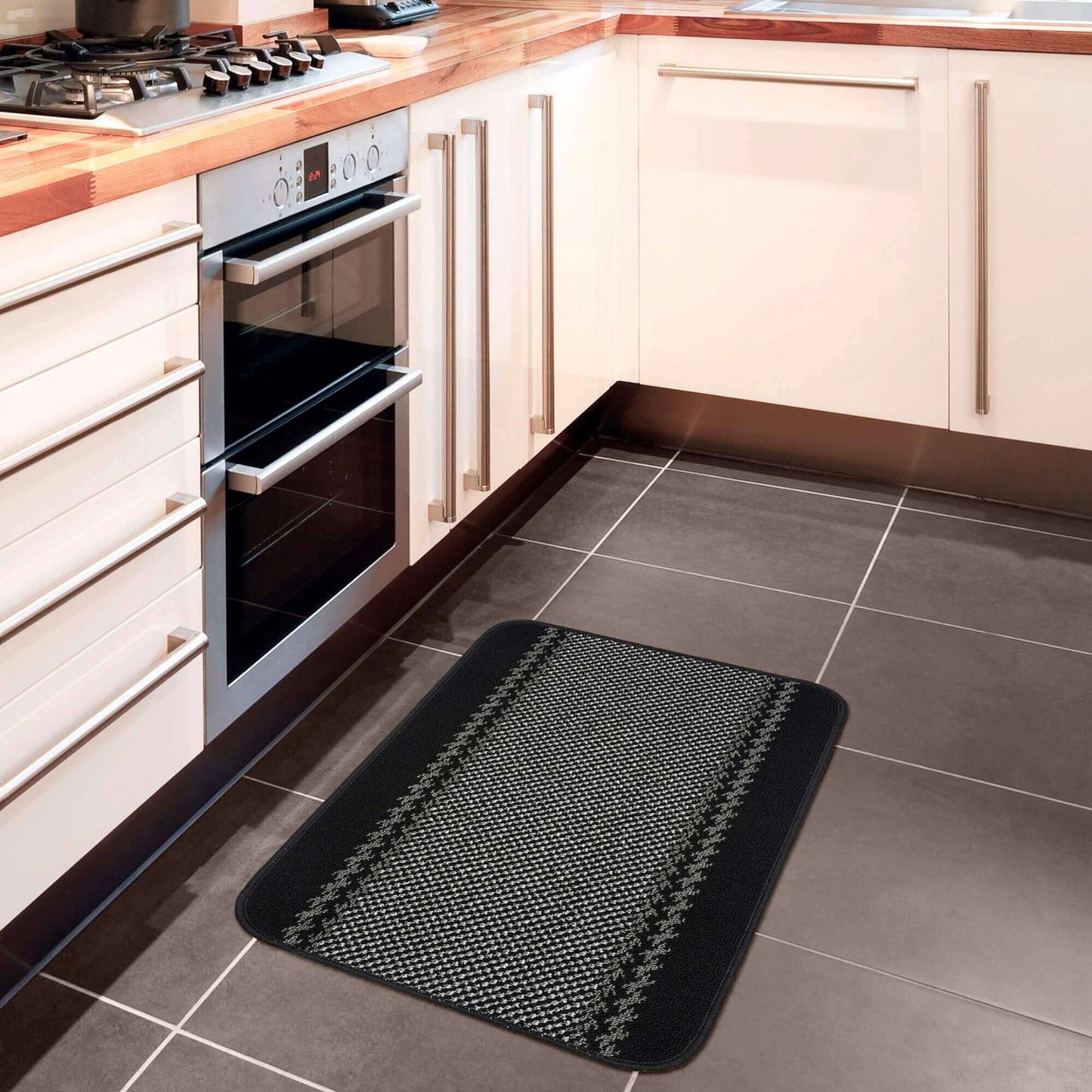 Washable Bordered Black Rug  | 116Bl