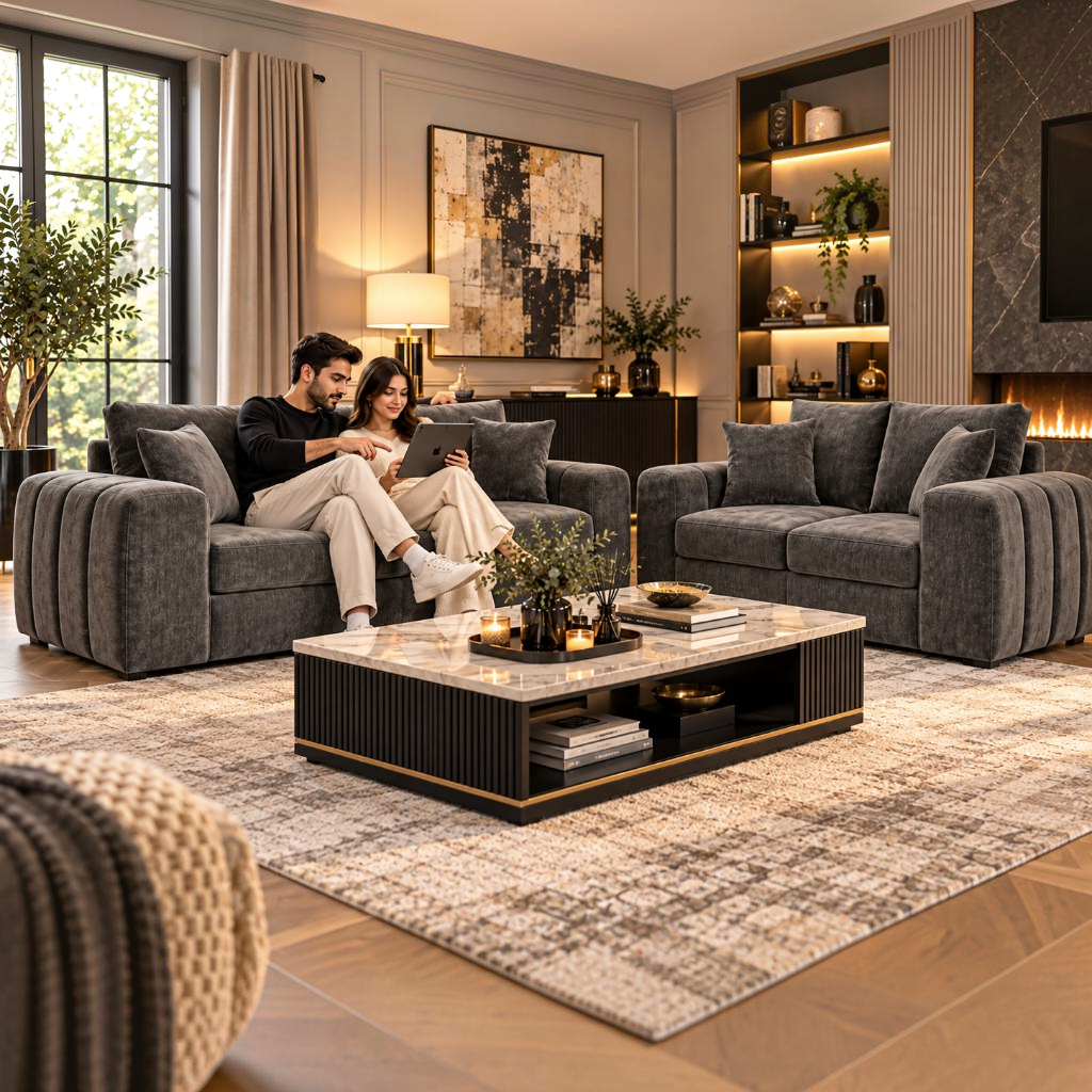 Laguna Grey Fabric 3+2 Sofa Suite