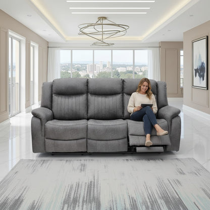 Leon Electric Recliner Grey Fabric 3 Seater Sofa