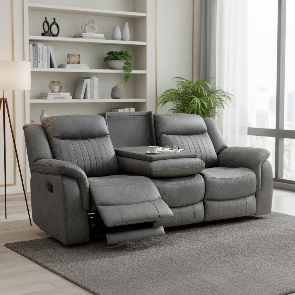 Leon Electric Recliner Grey Fabric 3 Seater Sofa