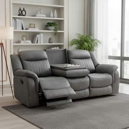 Leon Electric Recliner Grey Fabric 3 Seater Sofa
