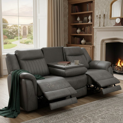 Leon Electric Recliner Grey Fabric 3 Seater Sofa