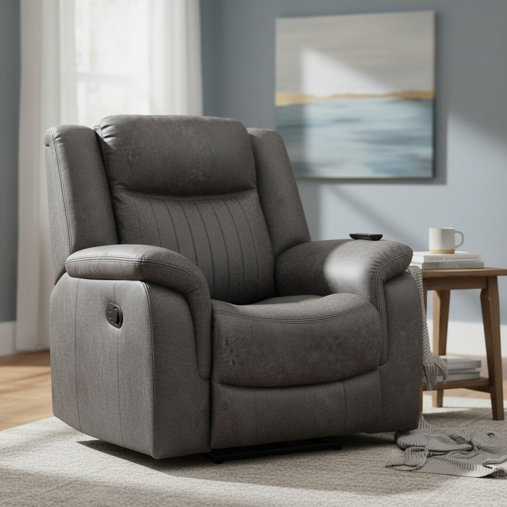 Leon Electric Recliner Grey Fabric Armchair