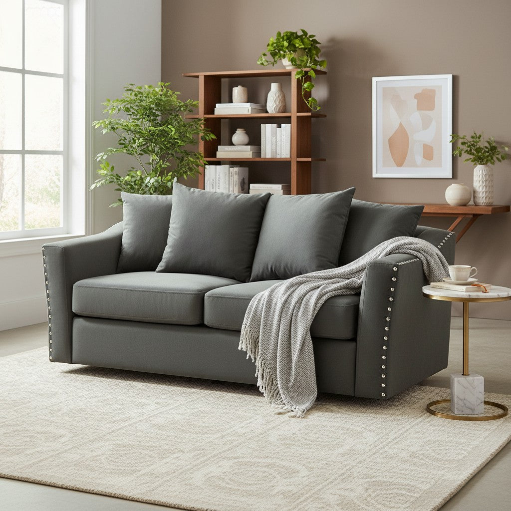 Lincoln 3+2 Seater Sofa With Scatter Back Cushion In Pebble Grey Velvet Fabric
