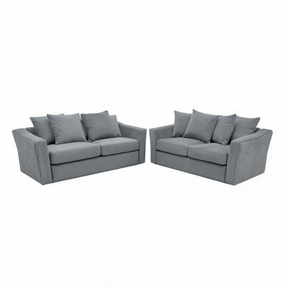 Lincoln 3+2 Seater Sofa With Scatter Back Cushion In Pebble Grey Velvet Fabric