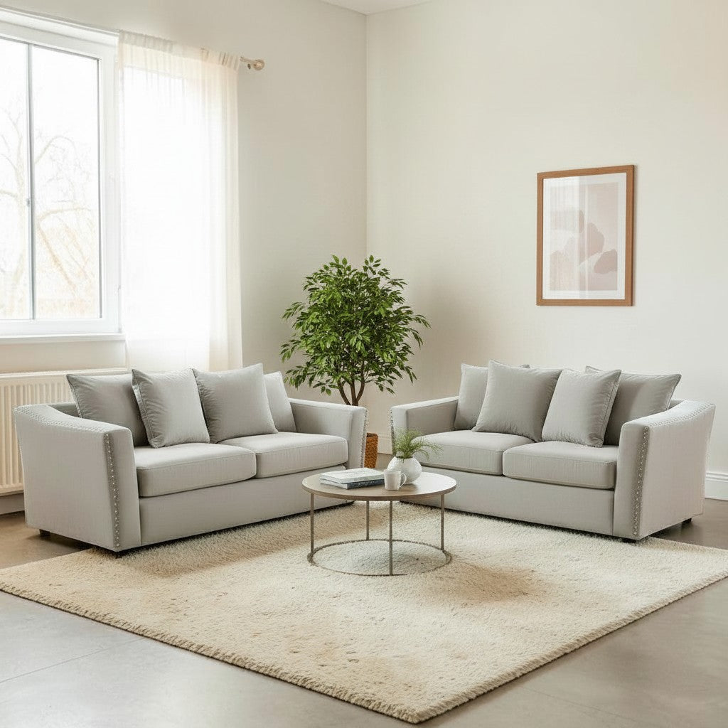 Lincoln 3+2 Seater Sofa With Scatter Back Cushion In Pebble Grey Velvet Fabric